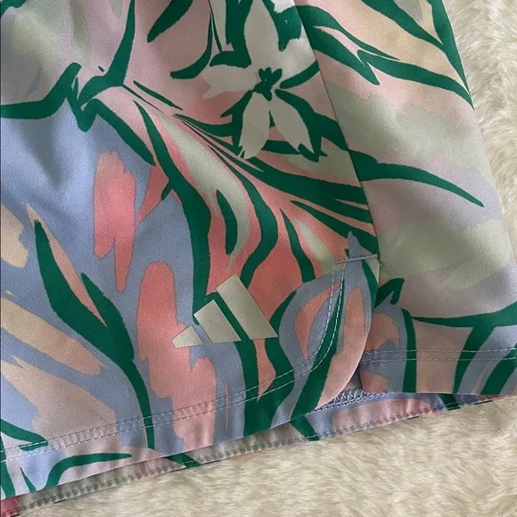Adidas Floral Pastel Elastic-Waist Girls Sport Shorts SZ 10/12 - Picture 2 of 5